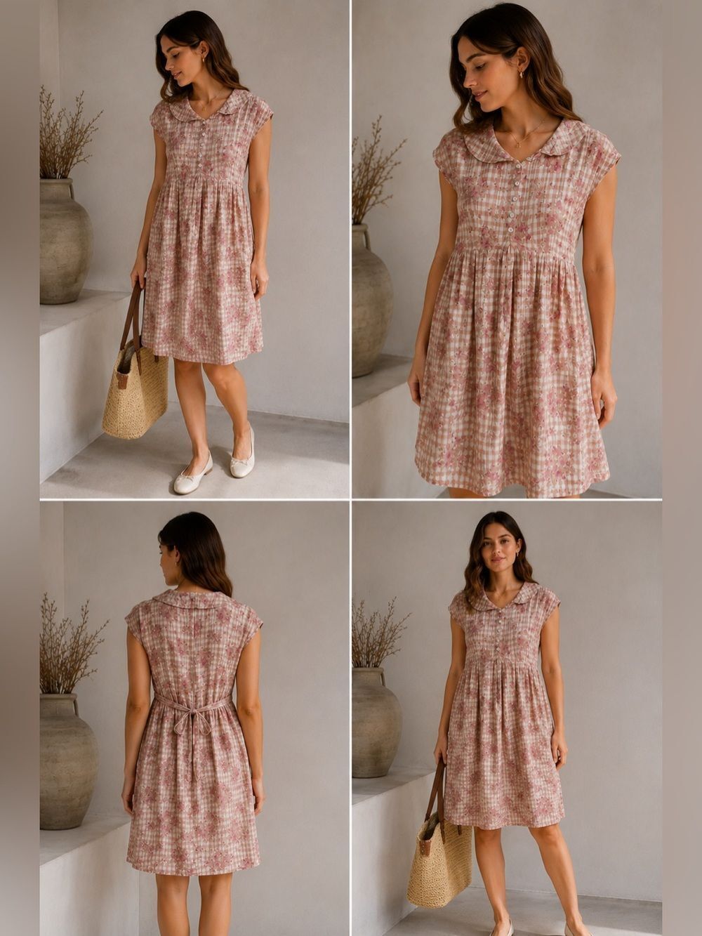 Vintage Nina Piccalino Pink Crepe Midi Dress Tie Back 90s Cottage Core Sz 12